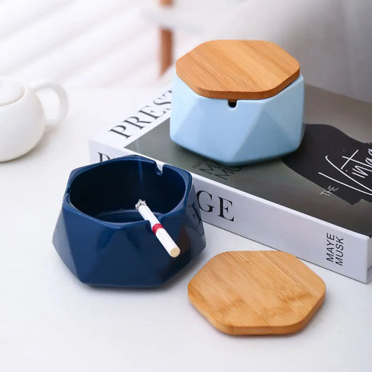 Cendrier en céramique avec couvercle en bambou Nexima